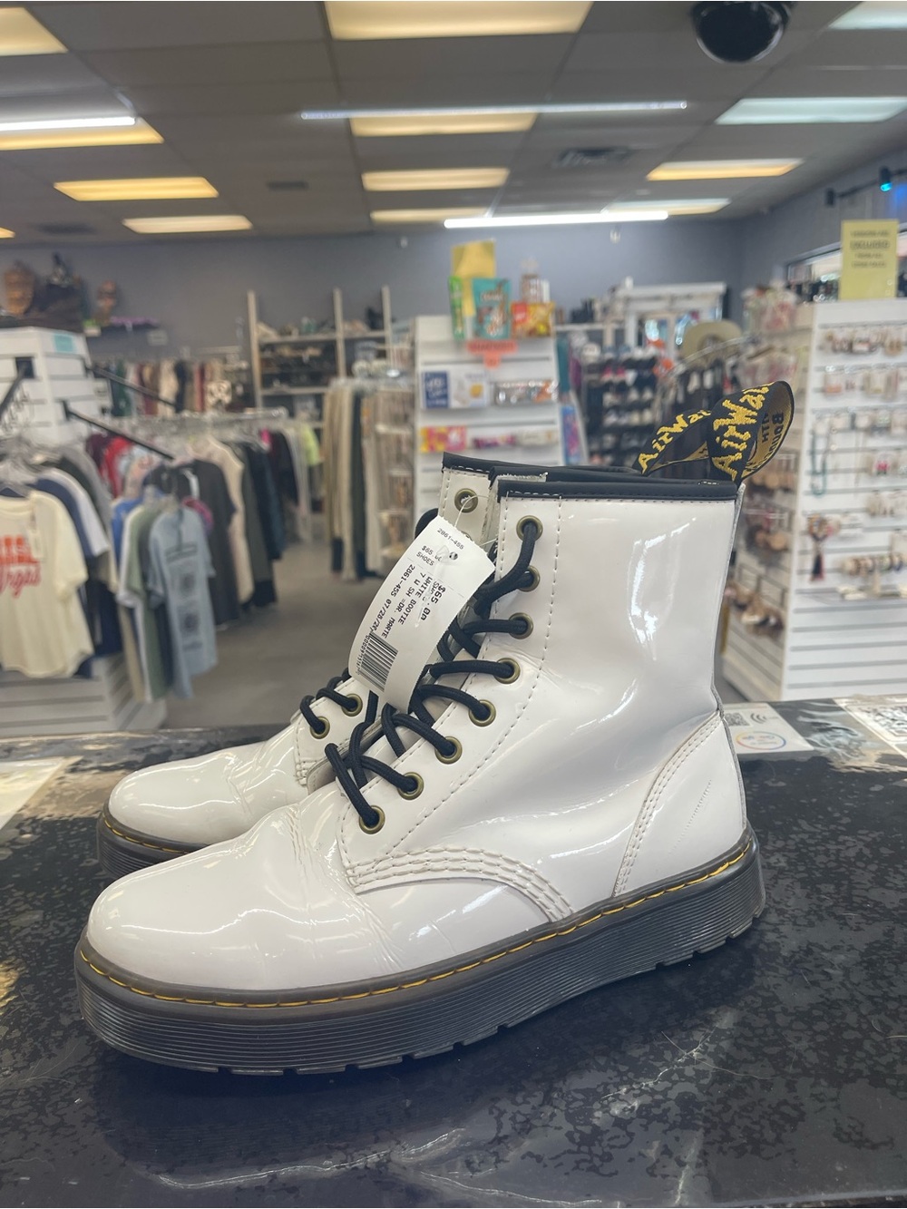 Dr. Martens White Patent Leather Ankle Boots